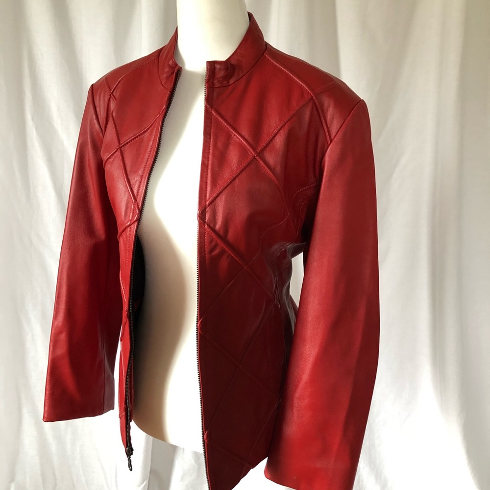 Studio Works Red Leather Riding Moto Jacket Coat